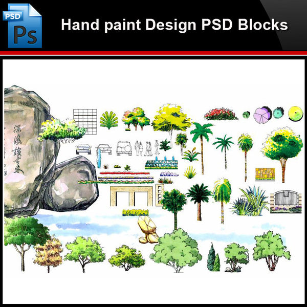 ★Photoshop PSD Blocks-Landscape Design PSD Blocks-Hand painted PSD Blocks V22 - Architecture Autocad Blocks,CAD Details,CAD Drawings,3D Models,PSD,Vector,Sketchup Download