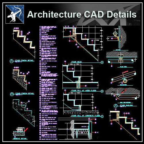 【Architecture Details】Stair Details - Architecture Autocad Blocks,CAD Details,CAD Drawings,3D Models,PSD,Vector,Sketchup Download