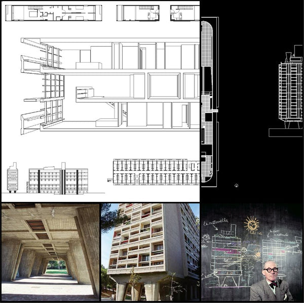 【World Famous Architecture CAD Drawings】Unité d'Habitation-Le Corbusier - Architecture Autocad Blocks,CAD Details,CAD Drawings,3D Models,PSD,Vector,Sketchup Download