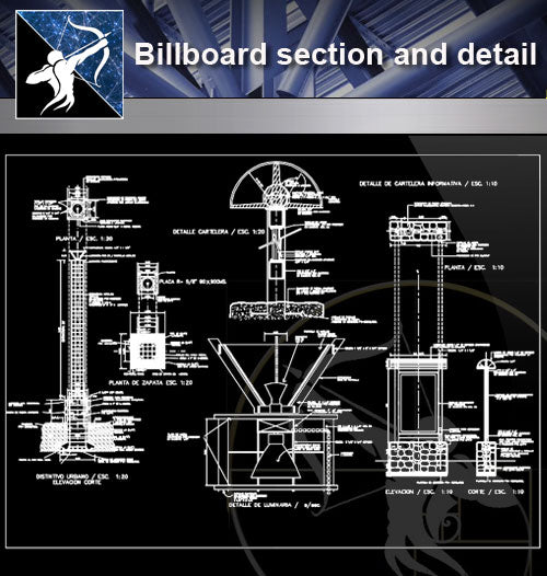【Architecture Details】Billboard section and detail - Architecture Autocad Blocks,CAD Details,CAD Drawings,3D Models,PSD,Vector,Sketchup Download