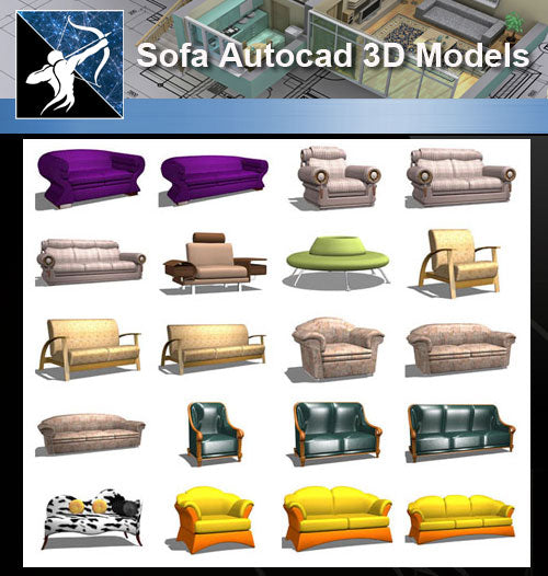 ★AutoCAD 3D Models-Sofa Autocad 3D Models - Architecture Autocad Blocks,CAD Details,CAD Drawings,3D Models,PSD,Vector,Sketchup Download