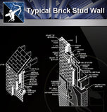 【Wall Details】Typical Brick Stud Wall - Architecture Autocad Blocks,CAD Details,CAD Drawings,3D Models,PSD,Vector,Sketchup Download