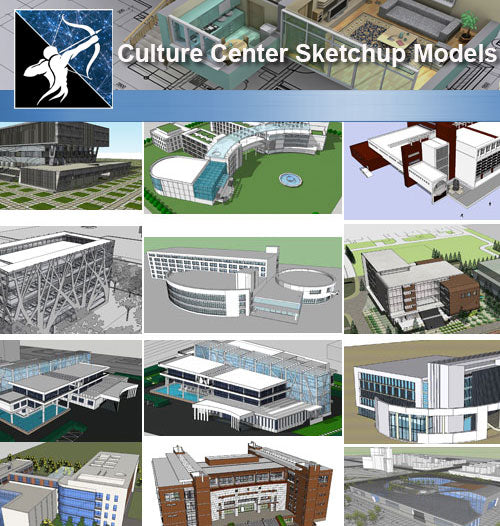 ★Sketchup 3D Models-15 Types of Culture Center Sketchup Models - Architecture Autocad Blocks,CAD Details,CAD Drawings,3D Models,PSD,Vector,Sketchup Download