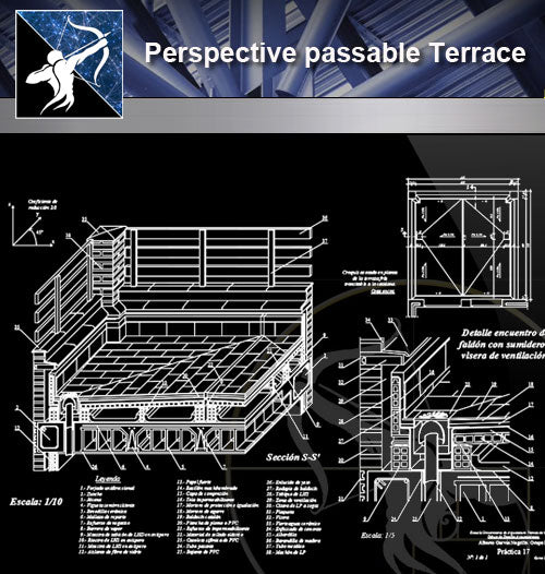 【Architecture Details】Perspective passable Terrace - Architecture Autocad Blocks,CAD Details,CAD Drawings,3D Models,PSD,Vector,Sketchup Download