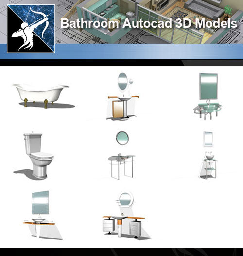 ★AutoCAD 3D Models-Bathroom Autocad 3D Models - Architecture Autocad Blocks,CAD Details,CAD Drawings,3D Models,PSD,Vector,Sketchup Download