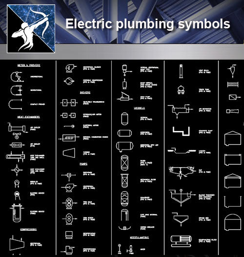 【Free Symbols CAD Blocks】Electric plumbing symbols - Architecture Autocad Blocks,CAD Details,CAD Drawings,3D Models,PSD,Vector,Sketchup Download
