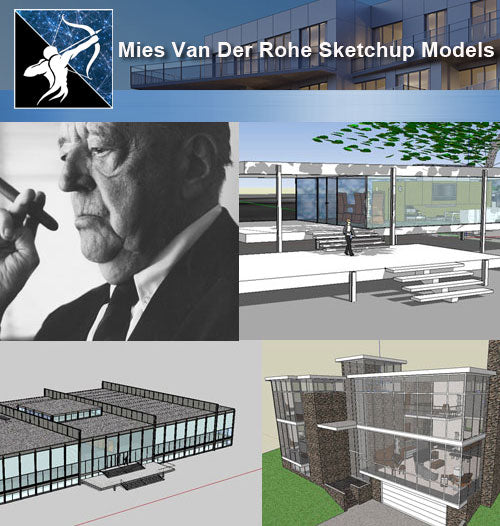★Famous Architecture -17 Kinds of Mies Van Der Rohe Sketchup 3D Models - Architecture Autocad Blocks,CAD Details,CAD Drawings,3D Models,PSD,Vector,Sketchup Download