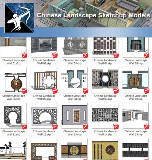 ★Sketchup 3D Models-Chinese Landscape Wall Sketchup Models - Architecture Autocad Blocks,CAD Details,CAD Drawings,3D Models,PSD,Vector,Sketchup Download
