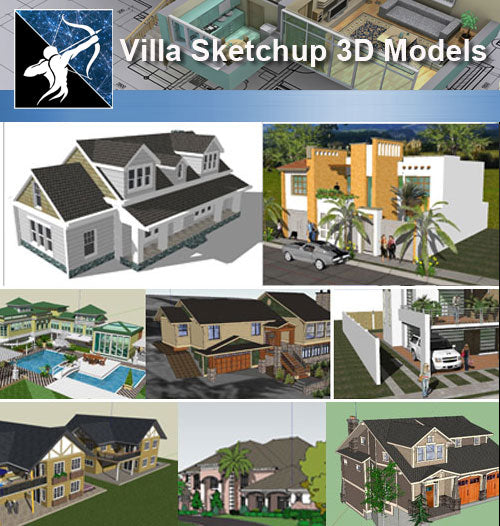 ★Sketchup 3D Models-13 Types os Villa Sketchup 3D Models - Architecture Autocad Blocks,CAD Details,CAD Drawings,3D Models,PSD,Vector,Sketchup Download