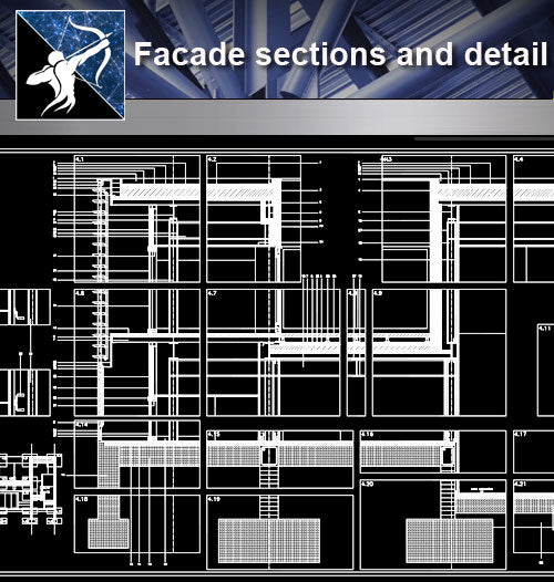 【Architecture Details】Facade sections and detail - Architecture Autocad Blocks,CAD Details,CAD Drawings,3D Models,PSD,Vector,Sketchup Download