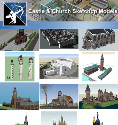 ●European Castle and Church Sketchup 3D Models