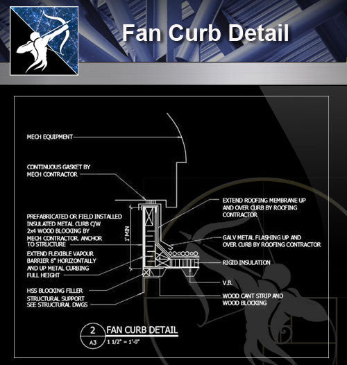 【Free Curtain Wall Details】Fan Curb Detail - Architecture Autocad Blocks,CAD Details,CAD Drawings,3D Models,PSD,Vector,Sketchup Download