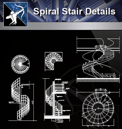 【Stair Details】Spiral Stair Details - Architecture Autocad Blocks,CAD Details,CAD Drawings,3D Models,PSD,Vector,Sketchup Download