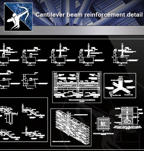 【Concrete Details】Cantilever beam reinforcement detail - Architecture Autocad Blocks,CAD Details,CAD Drawings,3D Models,PSD,Vector,Sketchup Download