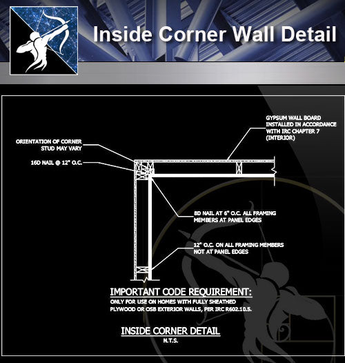 【Free Architecture Details】Inside Corner Wall Detail - Architecture Autocad Blocks,CAD Details,CAD Drawings,3D Models,PSD,Vector,Sketchup Download
