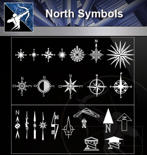 【Free Symbols CAD Blocks】North Symbols - Architecture Autocad Blocks,CAD Details,CAD Drawings,3D Models,PSD,Vector,Sketchup Download