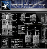 【Architecture Details】Perimeter wall section design drawing - Architecture Autocad Blocks,CAD Details,CAD Drawings,3D Models,PSD,Vector,Sketchup Download