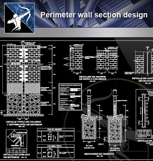 【Architecture Details】Perimeter wall section design drawing - Architecture Autocad Blocks,CAD Details,CAD Drawings,3D Models,PSD,Vector,Sketchup Download
