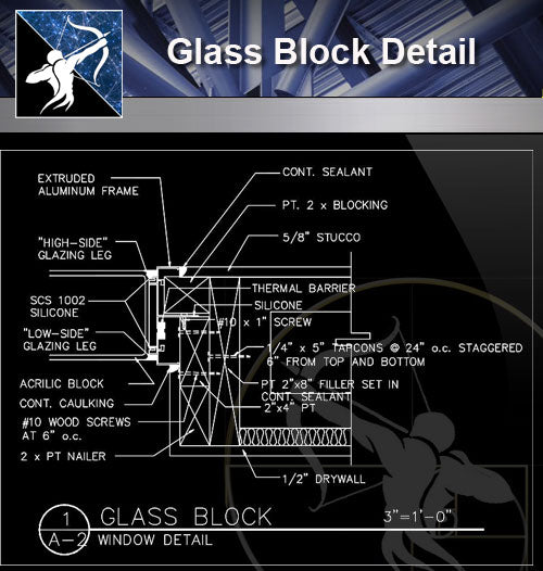 【Free Curtain Wall Details】Glass Block Detail - Architecture Autocad Blocks,CAD Details,CAD Drawings,3D Models,PSD,Vector,Sketchup Download
