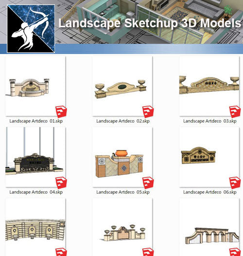 ★Sketchup 3D Models-Landscape Artdeco  Sketchup Models - Architecture Autocad Blocks,CAD Details,CAD Drawings,3D Models,PSD,Vector,Sketchup Download