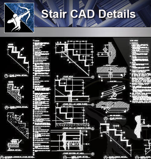 【Stair Details】Stair CAD Details - Architecture Autocad Blocks,CAD Details,CAD Drawings,3D Models,PSD,Vector,Sketchup Download