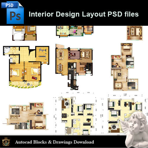 【15 Types of Interior Design Layout Photoshop PSD】V.3 - Architecture Autocad Blocks,CAD Details,CAD Drawings,3D Models,PSD,Vector,Sketchup Download