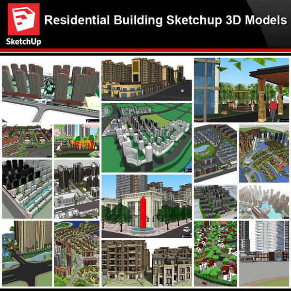 💎【Sketchup Architecture 3D Projects】20 Types of Residential Building Sketchup 3D Models V6 - Architecture Autocad Blocks,CAD Details,CAD Drawings,3D Models,PSD,Vector,Sketchup Download