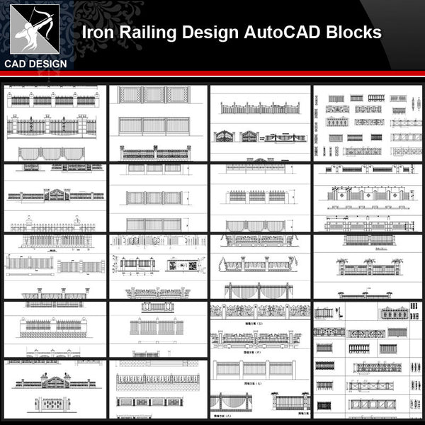 ★【Iron Railing Design Autocad Blocks Collections】All kinds of Forged iron gate CAD Blocks - Architecture Autocad Blocks,CAD Details,CAD Drawings,3D Models,PSD,Vector,Sketchup Download