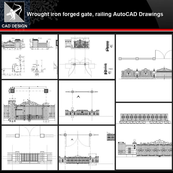 ★【Wrought iron,forged gate,railing Autocad Drawings】All kinds of Wrought iron CAD Drawings - Architecture Autocad Blocks,CAD Details,CAD Drawings,3D Models,PSD,Vector,Sketchup Download