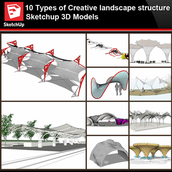 💎【Sketchup Architecture 3D Projects】10 Types of Creative landscape structure Sketchup 3D Models V3 - Architecture Autocad Blocks,CAD Details,CAD Drawings,3D Models,PSD,Vector,Sketchup Download