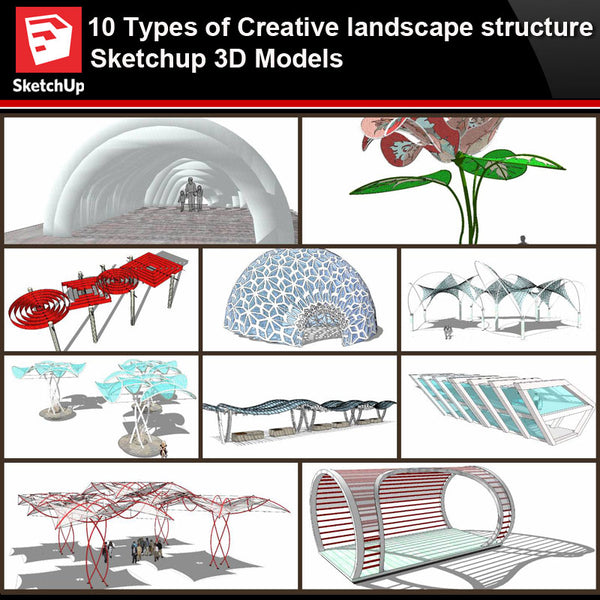 💎【Sketchup Architecture 3D Projects】10 Types of Creative landscape structure Sketchup 3D Models V2 - Architecture Autocad Blocks,CAD Details,CAD Drawings,3D Models,PSD,Vector,Sketchup Download