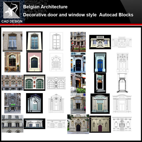 ★【Belgian Architecture Style Design】Belgian architecture · Decorative door and window style CAD Drawings - Architecture Autocad Blocks,CAD Details,CAD Drawings,3D Models,PSD,Vector,Sketchup Download