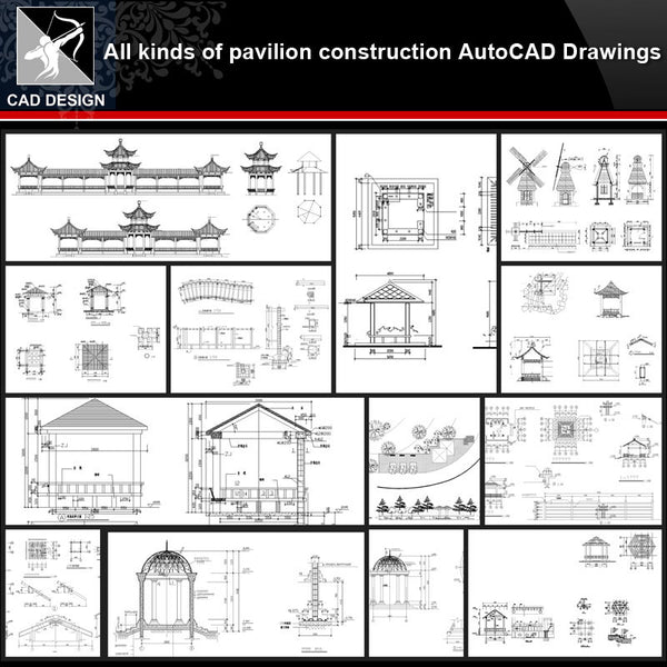 ★【Pavilion Design Details Autocad Drawings Collections】All kinds of Landscape Pavilion Details CAD Drawings - Architecture Autocad Blocks,CAD Details,CAD Drawings,3D Models,PSD,Vector,Sketchup Download