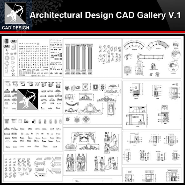 ★【Architectural Design Gallery Autocad Drawings V.1】All Decoration elements Bundle - Architecture Autocad Blocks,CAD Details,CAD Drawings,3D Models,PSD,Vector,Sketchup Download