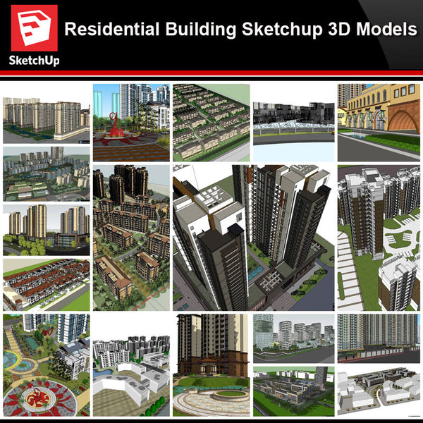 💎【Sketchup Architecture 3D Projects】20 Types of Residential Building Sketchup 3D Models V3 - Architecture Autocad Blocks,CAD Details,CAD Drawings,3D Models,PSD,Vector,Sketchup Download