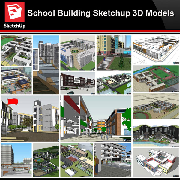 💎【Sketchup Architecture 3D Projects】20 Types of School Design Sketchup 3D Models V4 - Architecture Autocad Blocks,CAD Details,CAD Drawings,3D Models,PSD,Vector,Sketchup Download