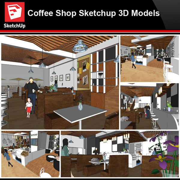 💎【Sketchup Architecture 3D Projects】Coffee Shop Sketchup 3D Models - Architecture Autocad Blocks,CAD Details,CAD Drawings,3D Models,PSD,Vector,Sketchup Download