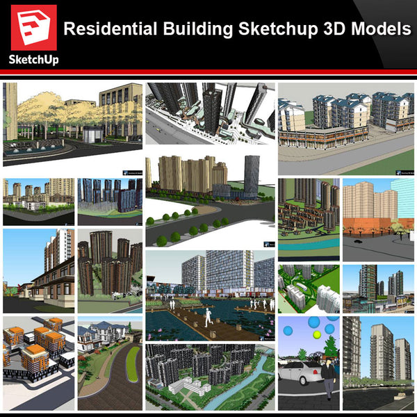 💎【Sketchup Architecture 3D Projects】20 Types of Residential Building Sketchup 3D Models V2 - Architecture Autocad Blocks,CAD Details,CAD Drawings,3D Models,PSD,Vector,Sketchup Download