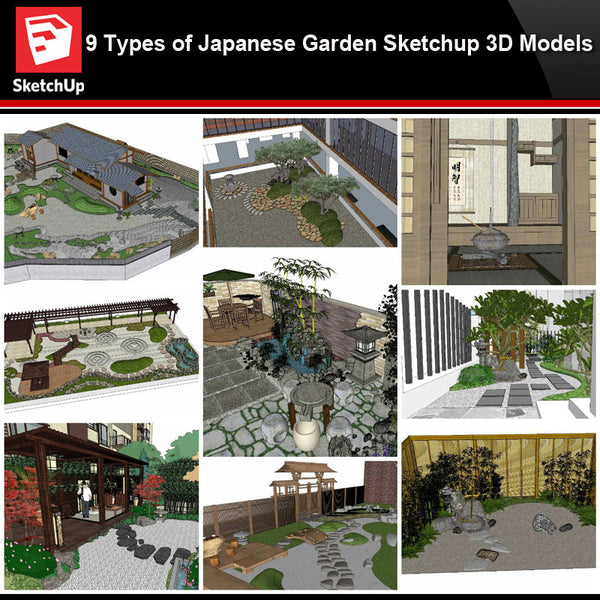 💎【Sketchup Architecture 3D Projects】9 Types of Japanese Garden Model Sketchup 3D Models - Architecture Autocad Blocks,CAD Details,CAD Drawings,3D Models,PSD,Vector,Sketchup Download