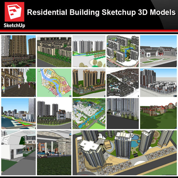 💎【Sketchup Architecture 3D Projects】20 Types of Residential Building Sketchup 3D Models V9 - Architecture Autocad Blocks,CAD Details,CAD Drawings,3D Models,PSD,Vector,Sketchup Download