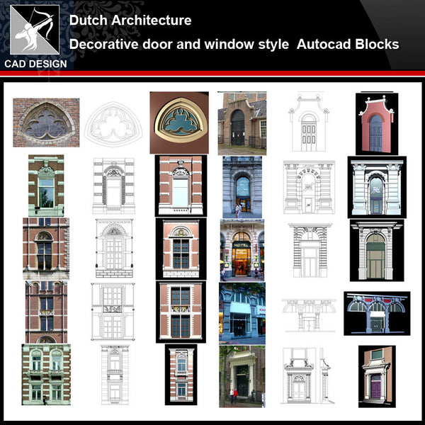 ★【Dutch Architecture Style Design】Dutch architecture · Decorative door and window style CAD Drawings - Architecture Autocad Blocks,CAD Details,CAD Drawings,3D Models,PSD,Vector,Sketchup Download