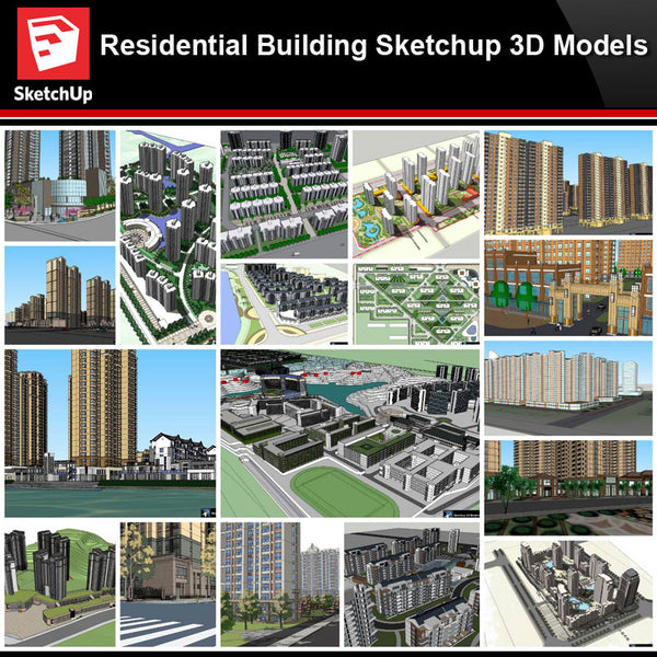💎【Sketchup Architecture 3D Projects】20 Types of Residential Building Sketchup 3D Models V5 - Architecture Autocad Blocks,CAD Details,CAD Drawings,3D Models,PSD,Vector,Sketchup Download