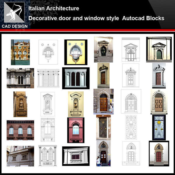 ★【Italian Architecture Style Design】Italian architecture · Decorative door and window style CAD Drawings - Architecture Autocad Blocks,CAD Details,CAD Drawings,3D Models,PSD,Vector,Sketchup Download