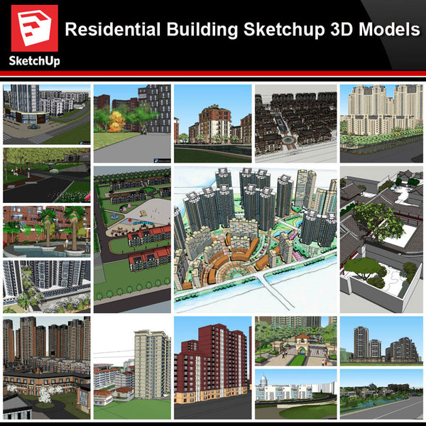 💎【Sketchup Architecture 3D Projects】20 Types of Residential Building Sketchup 3D Models V4 - Architecture Autocad Blocks,CAD Details,CAD Drawings,3D Models,PSD,Vector,Sketchup Download