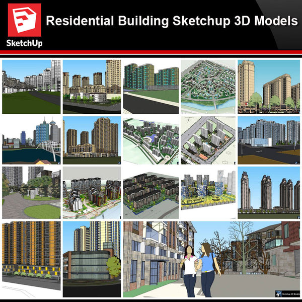 💎【Sketchup Architecture 3D Projects】20 Types of Residential Building Sketchup 3D Models V7 - Architecture Autocad Blocks,CAD Details,CAD Drawings,3D Models,PSD,Vector,Sketchup Download