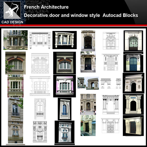★【French Architecture Style Design】French architecture · Decorative door and window style CAD Drawings - Architecture Autocad Blocks,CAD Details,CAD Drawings,3D Models,PSD,Vector,Sketchup Download