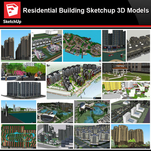 💎【Sketchup Architecture 3D Projects】20 Types of Residential Building Sketchup 3D Models V8 - Architecture Autocad Blocks,CAD Details,CAD Drawings,3D Models,PSD,Vector,Sketchup Download