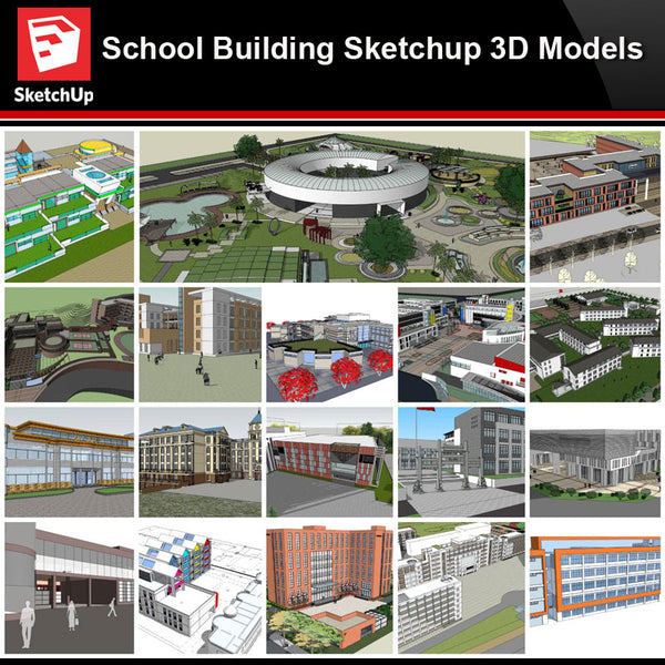 💎【Sketchup Architecture 3D Projects】20 Types of School Design Sketchup 3D Models V7 - Architecture Autocad Blocks,CAD Details,CAD Drawings,3D Models,PSD,Vector,Sketchup Download