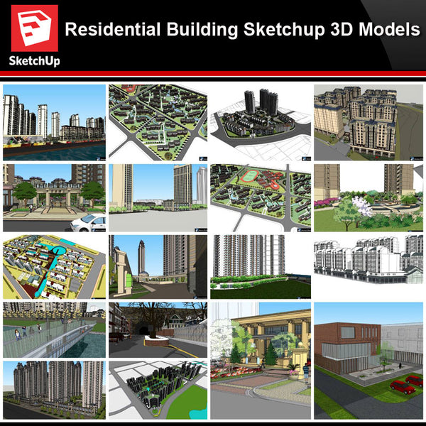 💎【Sketchup Architecture 3D Projects】20 Types of Residential Building Sketchup 3D Models V1 - Architecture Autocad Blocks,CAD Details,CAD Drawings,3D Models,PSD,Vector,Sketchup Download