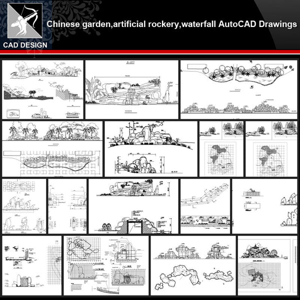 ★【Chinese Garden,Artificial rockery,Waterfall Autocad Drawings】All kinds of Chinese Landscape CAD Drawings - Architecture Autocad Blocks,CAD Details,CAD Drawings,3D Models,PSD,Vector,Sketchup Download